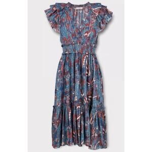 Women's ULLA johnson Cicely Dress Azul Midi Dress Flutter Sz 2